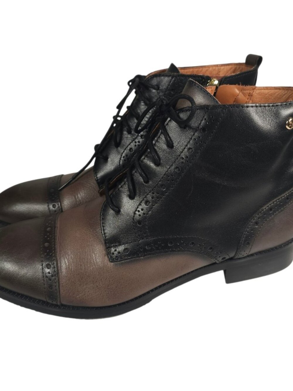 PIKOLINOS Royal Flat Lace Up Ankle Boots Two Tone Leather Size 39 US 8.5